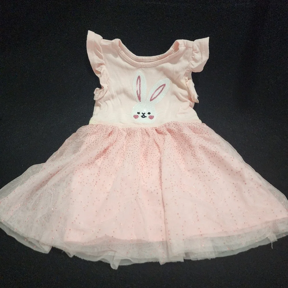 Cat‎ Jack Toddler Girls Pink Bunny Dress Tulle Glitter Easter Size 3T